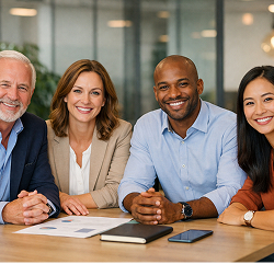 Clients souriants représentant la satisfaction clientèle